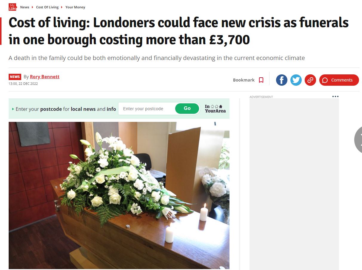 Londoners could face new crisis as funerals cost rises